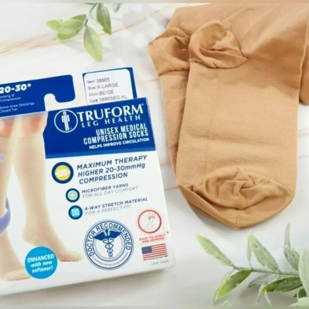 Truform Compression Socks Knee High Closed Toe Firm 20-30 Size XL XLarge‎ Beige